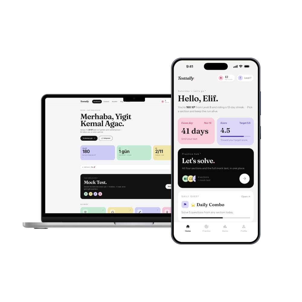 Testtally on laptop and phone: web dashboard and mobile home screen